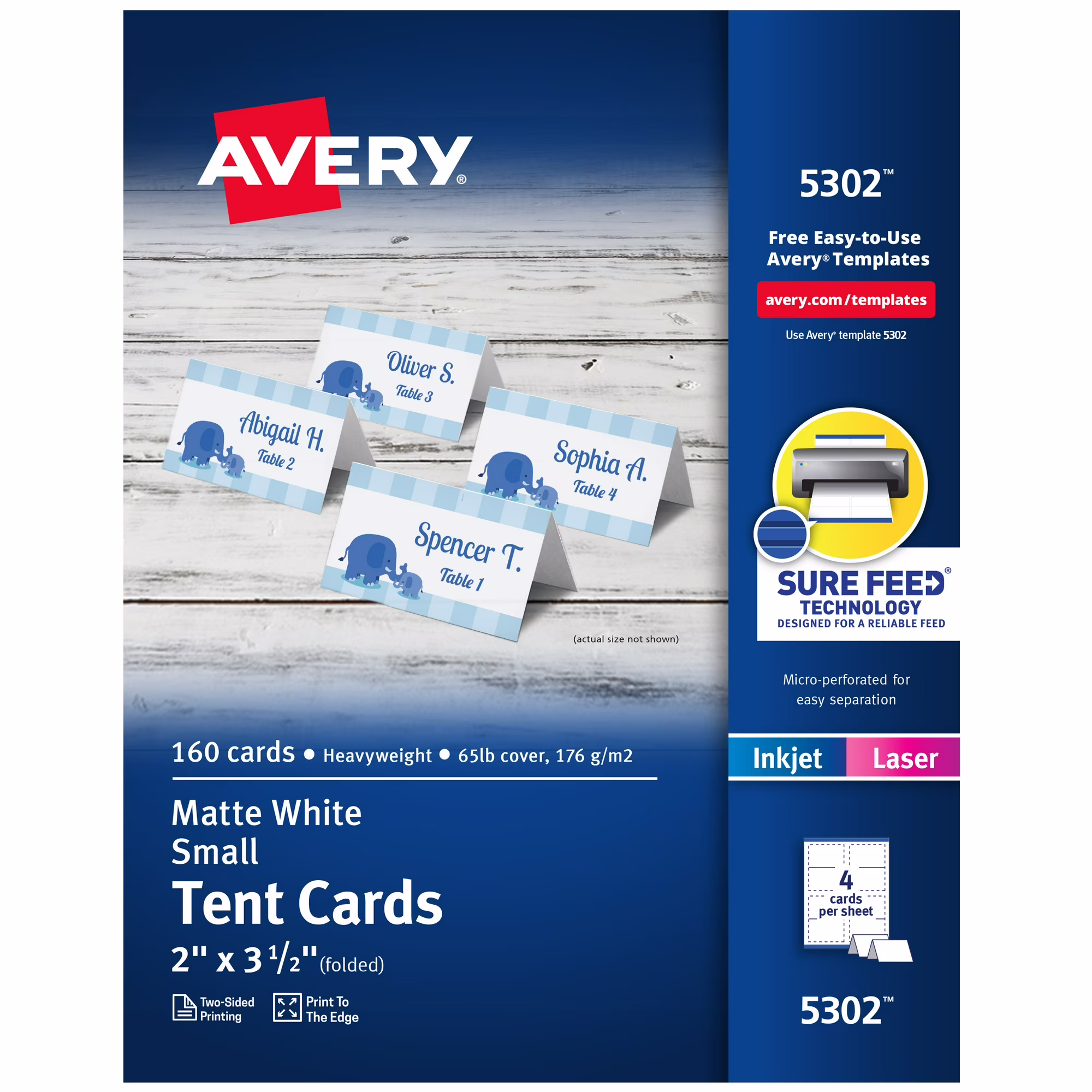 Avery 5302 Small Tent Cards, 2" x 3.5", White, 160 Printable Place Cards