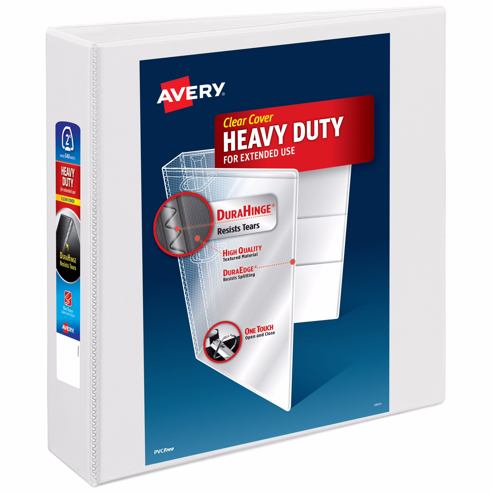 Avery 79192 Heavy-Duty 2" View Binder, One Touch EZD Rings, White