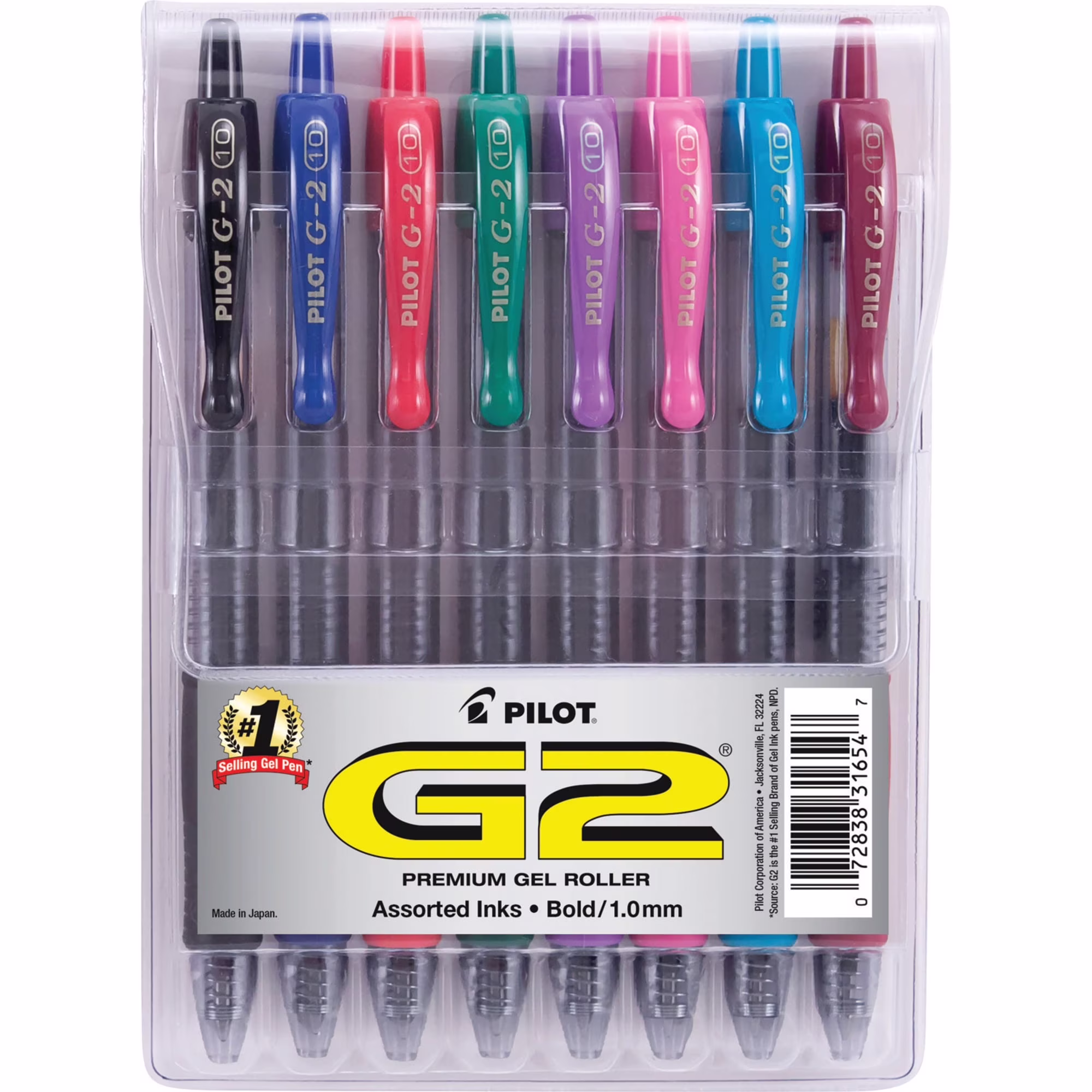Pilot G2 Premium Retractable Gel Ink Pens, 1.0mm Bold Point, Assorted Colors, 8-Pack