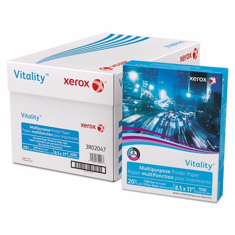 Xerox Vitality Multipurpose Print Paper, 8.5" x 11", 92 Bright, 1,000 Sheets Total