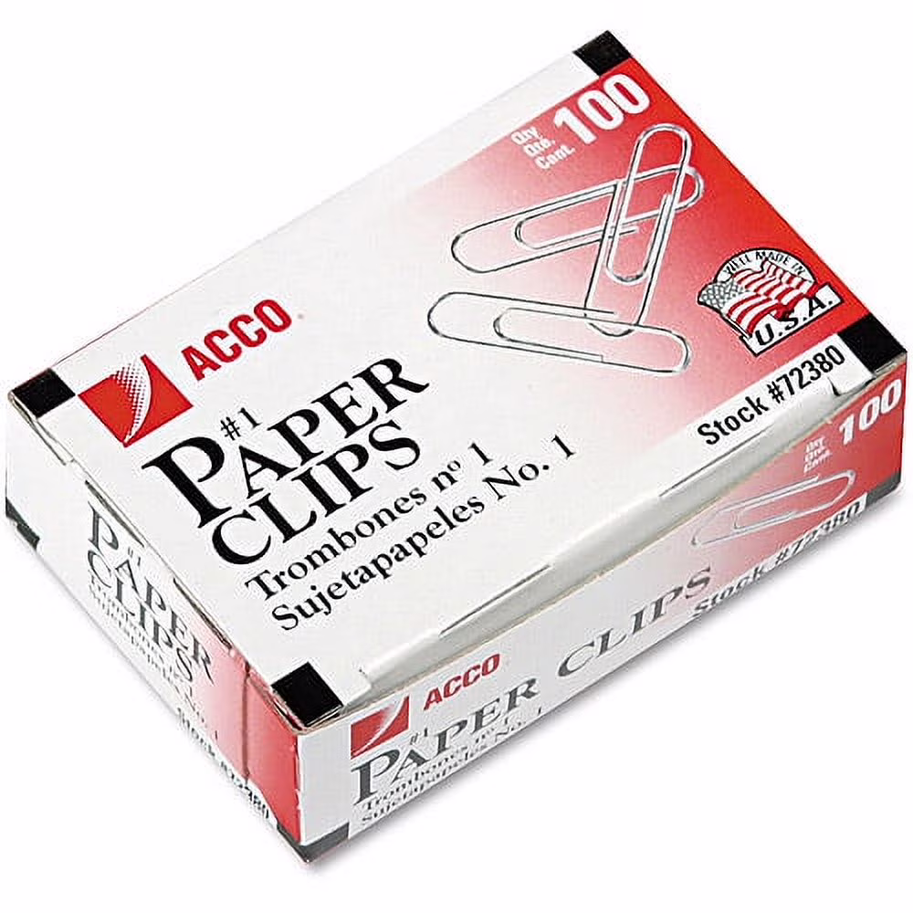 ACCO Smooth Economy Paper Clips, No. 1 Size, Silver Steel Wire, 1,000 Clips (10 Boxes of 100)