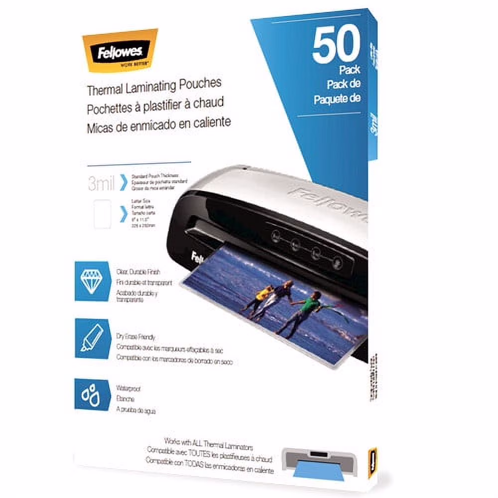 Fellowes Thermal Laminating Pouches, Letter Size, 3 Mil, 50-Pack (5200501)