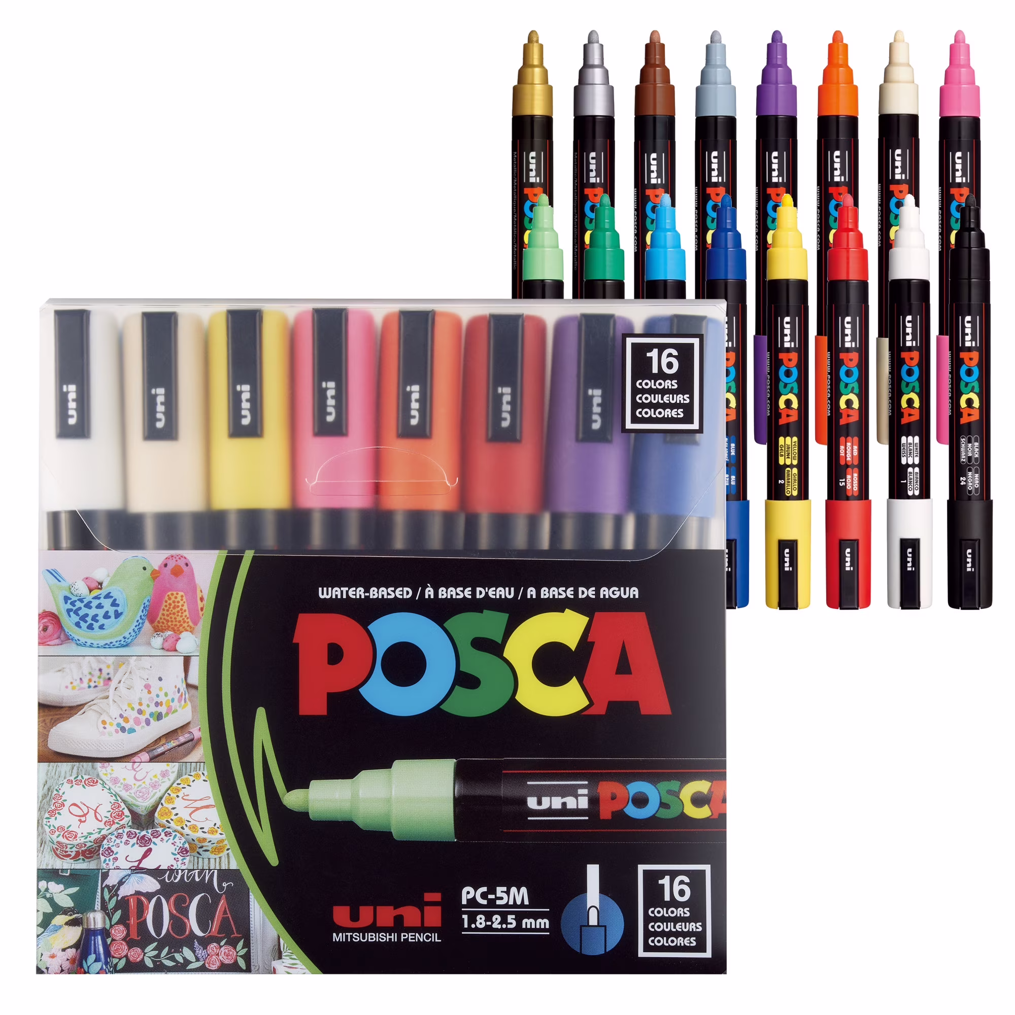 Uni POSCA PC-5M Paint Marker Set, 16 Assorted Colors