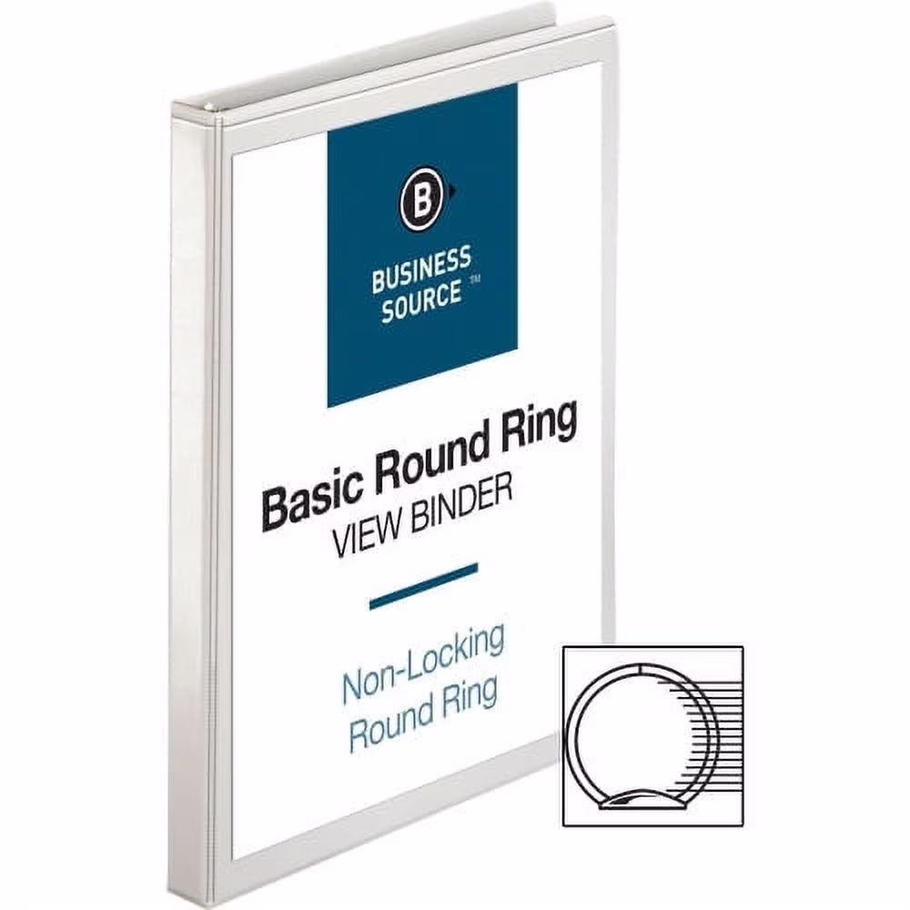 Business Source 1/2" Round-Ring View Binder, 125-Sheet Capacity, White (BSN28540)