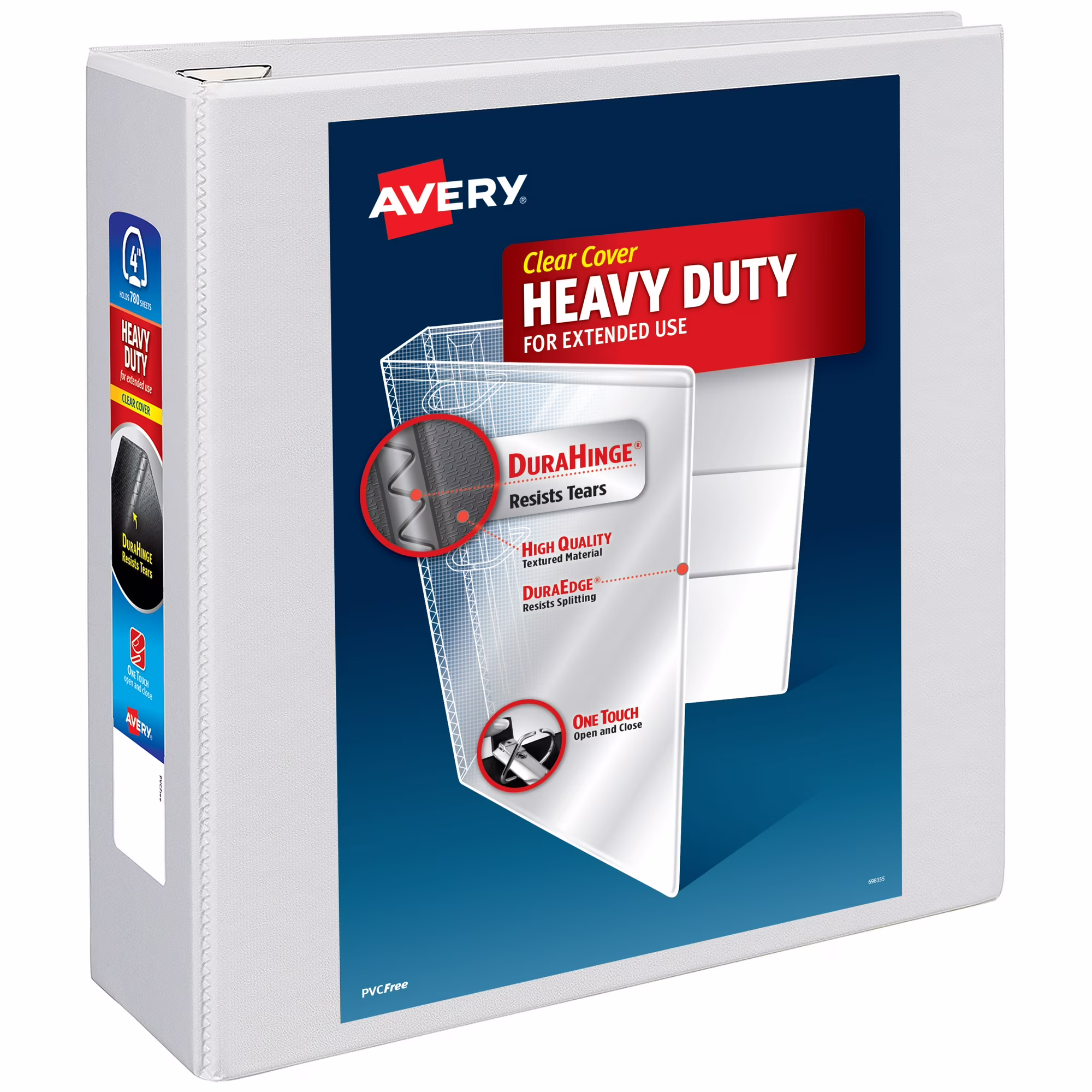 Avery 79104 Heavy-Duty 4" View Binder, One Touch EZD Rings, White