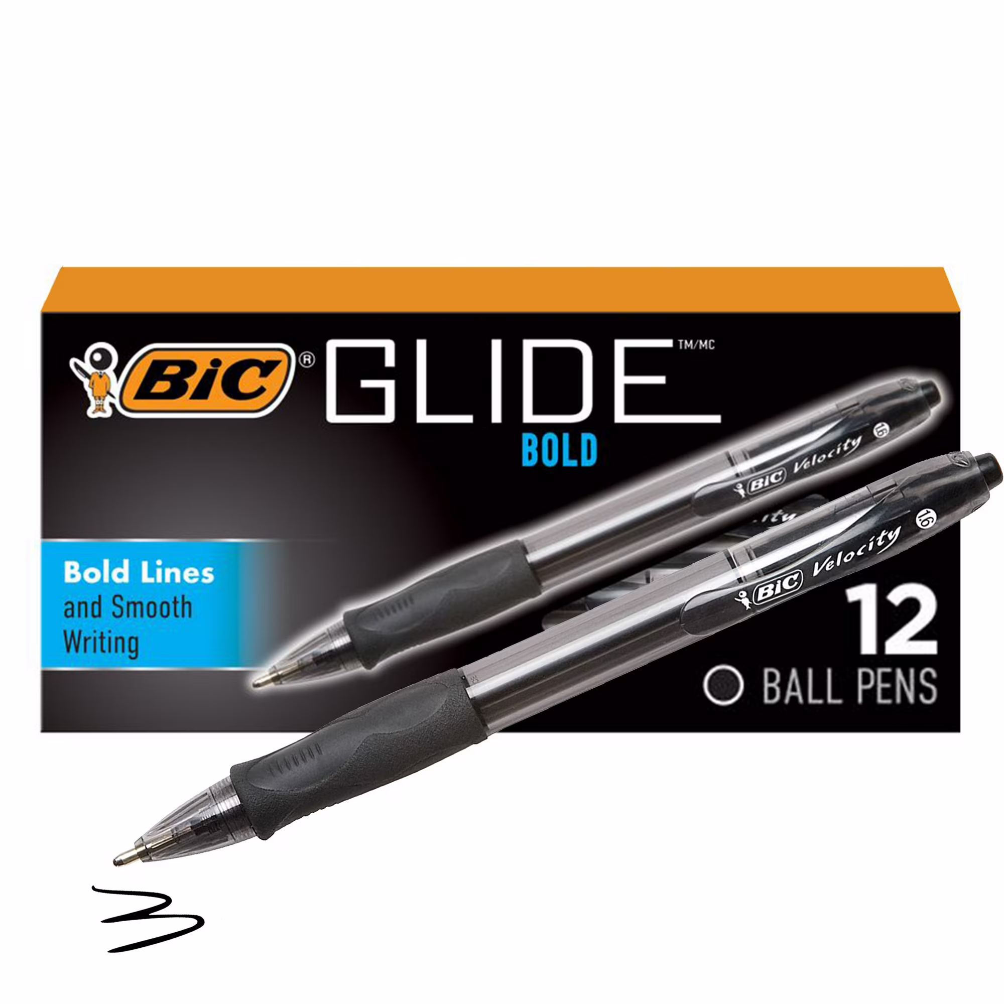 BIC Glide Bold Retractable Ball Pen, 1.6mm Bold Point, Black, 12-Pack